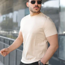 Basic Bisiklet Yaka Erkek T-Shirt  Bej