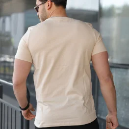 Basic Bisiklet Yaka Erkek T-Shirt  Bej