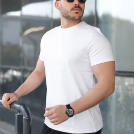 Basic Bisiklet Yaka Erkek T-Shirt  Beyaz