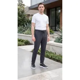 Çizgili Mat Polyamid Likralı Jogger Pantolon Siyah Siyah