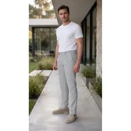Slim Fit Dar Kesim Pileli Bej Kumaş Erkek Pantolon Taş