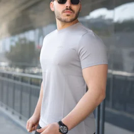 Basic Bisiklet Yaka Erkek T-Shirt  Gri