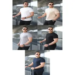 5'li Set Basic Bisiklet Yaka Erkek T-Shirt  5'li Set
