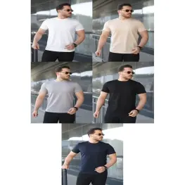 5'li Set Basic Bisiklet Yaka Erkek T-Shirt  5'li Set