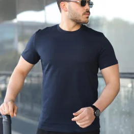 Basic Bisiklet Yaka Erkek T-Shirt  Lacivert