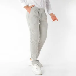 Slim Fit Dar Kesim Yan Cep Pileli Bej Kumaş Erkek Pantolon Bej