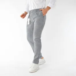 Slim Fit Dar Kesim Yan Cep Pileli Bej Kumaş Erkek Pantolon Lacivert