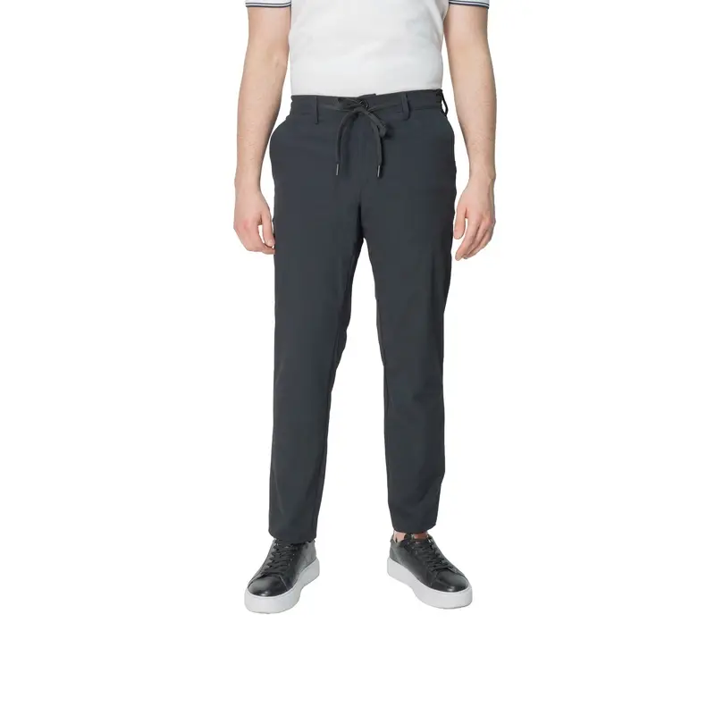 Regular Fit Likralı Beli Lastikli Esnek Çizgili Mat Poliamid Pantolon Siyah